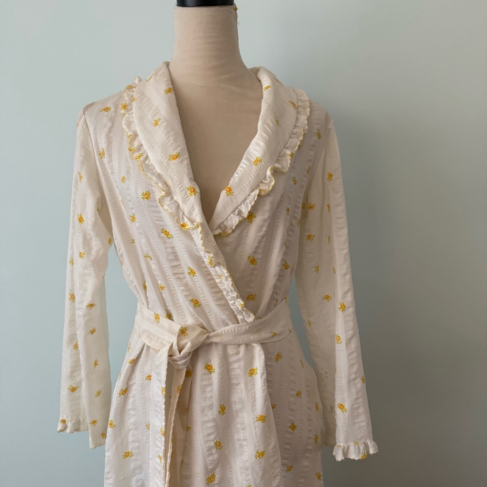 🌼 Vintage Miss Elaine Union Made Seersucker Wrap Dress Robe Sz S/M 🌼 - Picture 2 of 16